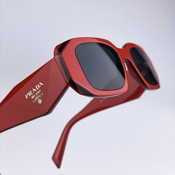 Prada PR17WS 12N5S0 Sunglasses Orange Black Dark Grey Rectangle Unisex - Picture 7 of 12